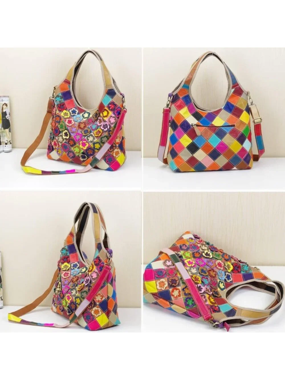 Stylish Genuine Leather Floral Hobo Tote Bag | Versatile Shoulder & Crossbody